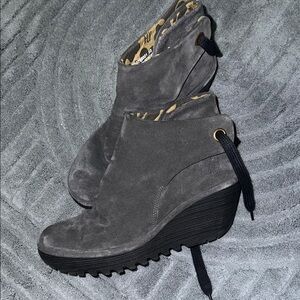 Fly London Charcoal Wedge Boots